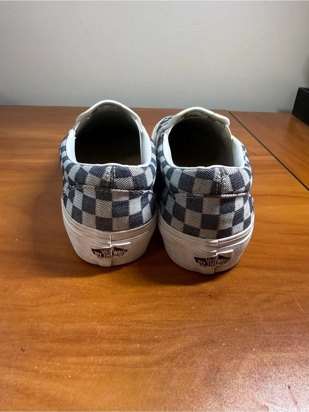 Vans Classic Checkerboard Slip-On Sneakers Navy Grey Skate Monochrome W9